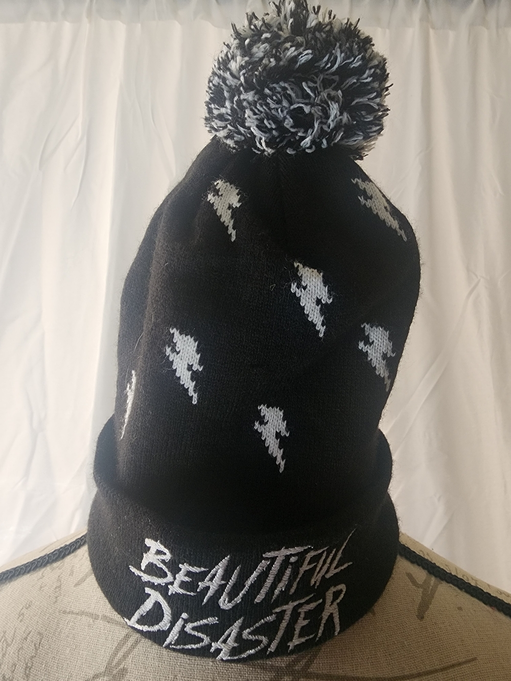 Beautiful Disaster Black Pom Beanie Hat